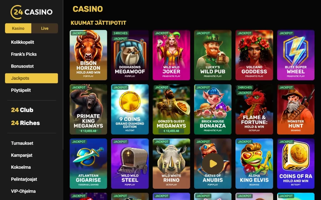 24Casino Jackpot-lista